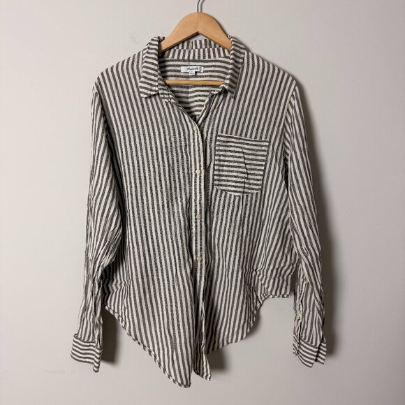 Madewell Gray Cream Striped Button Down Top 2X - Picture 1 of 3